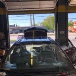 Front view of a Tesla in the repair shop